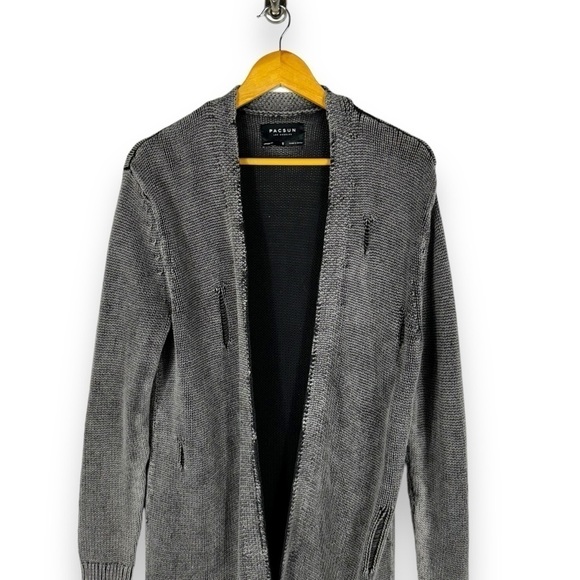 PacSun Open Front Mineral Wash Distressed Cardigan, Smoke Grey, Size Small - Picture 2 of 9